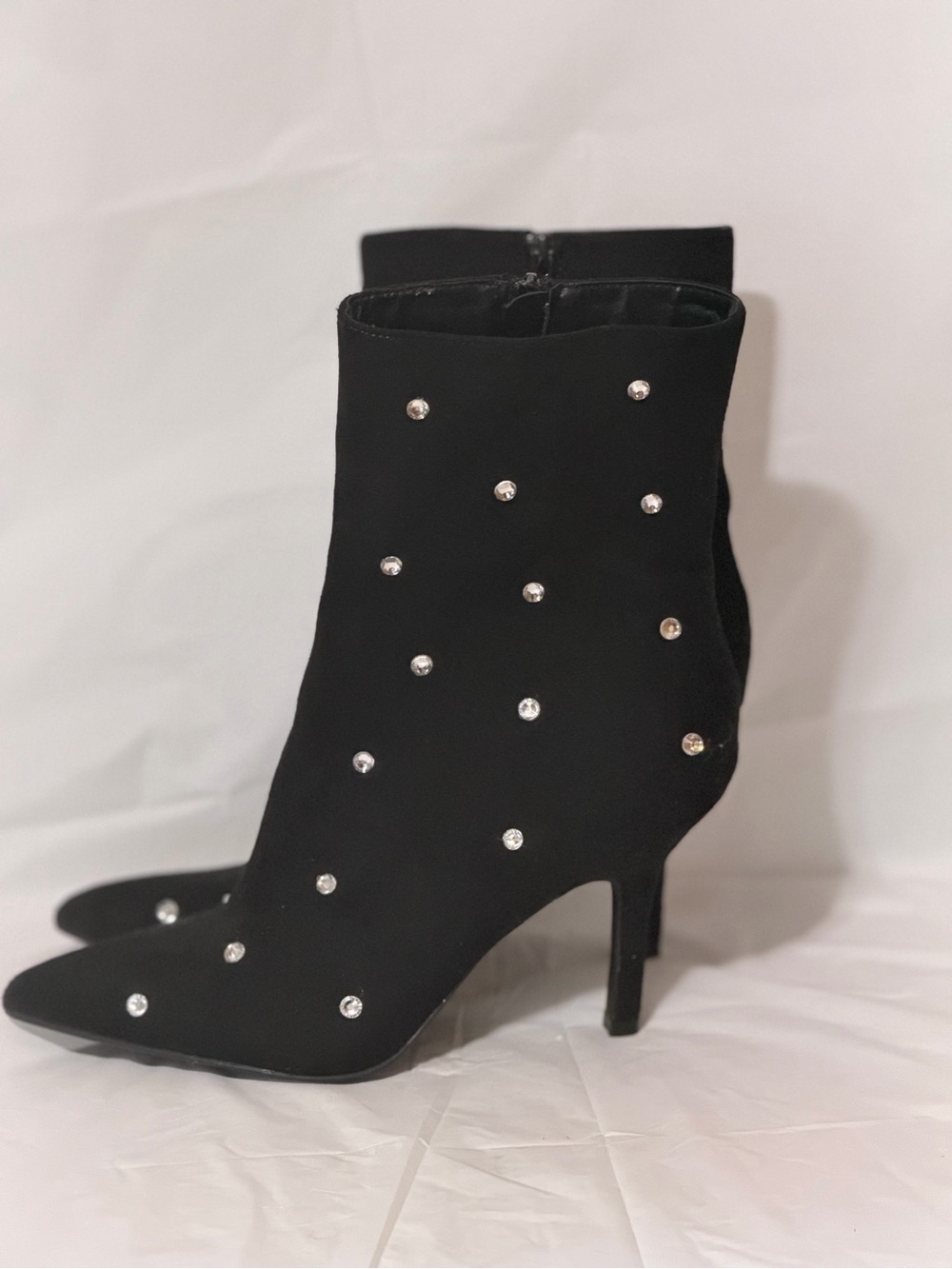 MIA Black Rhinestone-Stud Pointed Toe Ankle Booties